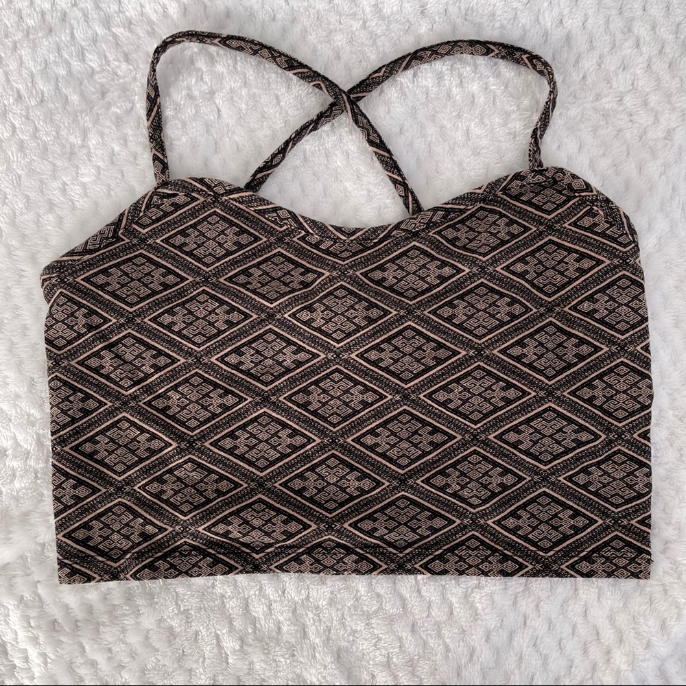 Forever 21 tribal print cross back crop top